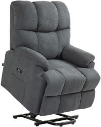 Homcom Elektromos Összecsukható Fotel, Bársony Távirányítóval, Lábtartóval és Zsebekkel, 84x96x100 cm, Szürke