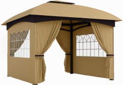 Outsunny Kerti Pavilon Napellenzővel, Függönyökkel, Ablakokkal és Szellőző Tetővel, 335x335x285 cm, Bézs
