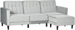 Homcom 3 személyes, kihúzható kanapé ülőkével és dönthető háttámlával, bársony kárpitozás és párnázott ülőfelület, 218x85x86 cm, szürke