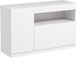 Homcom Konyhai tálalószekrény lágyan záródó ajtókkal, 2 szekrény, nyitott polc és 2 kábelvezető lyuk, 120x40x75 cm, fehér