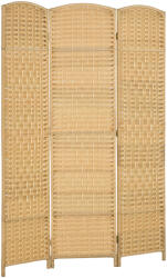 Homcom Összecsukható Belső Paraván 3 Panellel, PP és fenyőfából Szőtt, 135x1, 7x180 cm, Natúr Fa