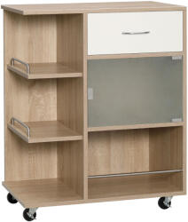 Homcom Gurulós konyhasziget tárolókocsi fiókos polcokkal, natúr színben