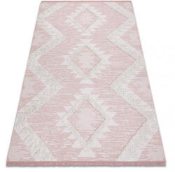  Bolti 21. Fonott Sizal szőnyeg boho MOROC gyémánt 22312 rojt - két szintű gyapjú rózsaszín / krém, újrahasznosított szőnyeg 136x190 cm