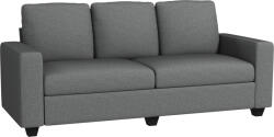 Homcom 3 személyes szövetkanapé karfával, párnázott párnákkal és lenvászonhatású huzattal, 237x94x102 cm, szürke