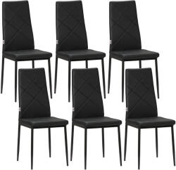HomCom 6 db-os kárpitozott étkezőszék szett magas háttámlával, csúszásgátló talppal és acél lábakkal, 41x50x97 cm, fekete