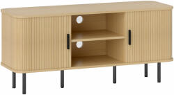 HomCom TV szekrény 2 Szekrénnyel, 2 Polccal és 2 Kábelvezető Lyukkal, Fa TV Bútor, 120x40x55 cm, Natúr Fa