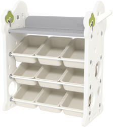 Aiyaplay Gyerekpolc, Játéktároló Rendszerező 4 Szinttel és 9 Kosárral, 77x42x94 cm, Krémfehér