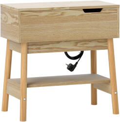 Homcom Étkezőasztal 2 AC csatlakozóval, USB portokkal, összecsukható és nyitott polccal, 30x60x60, 5 cm, natúr