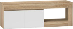 HomCom 60" -os TV szekrény szekrénnyel, 2 ajtóval és nyitott polccal, fa TV bútor, 140x40x48 cm, natúr fa