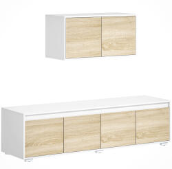 HomCom 2 darabos TV fali szekrény szett, szabadon álló szórakoztató egység 70 hüvelykes tévékhez, állítható polcokkal és kábelnyílásokkal, natúr