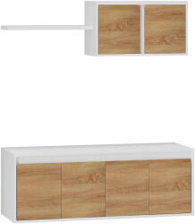 HomCom TV bútor szett és akasztós szekrény 7 polccal és egy nyitott polccal, forgácslap TV bútor, 120x41x43, 3 cm, fehér