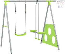 Aiyaplay 4 az 1-ben gyerekjáték szett 2 kerti hintával, kosárral és focikapuval, 215x180x182 cm, zöld és szürke