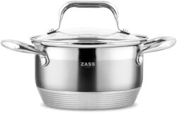 ZASS Gourmet ZG-SC01-16 rozsdamentes acél edény fedővel, Űrtartalom 1, 9L, Rozsdamentes acél 304, Átlátszó üveg fedél, Többrétegű talp, Ezüst