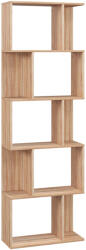 Homcom S alakú fa könyvespolc 5 különálló polccal, helytakarékos, 60x24x184, 5 cm, natúr fa