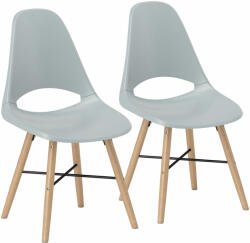 HomCom 2 db-os műanyag és fa konyhai szék szett, skandináv stílusú, szürke