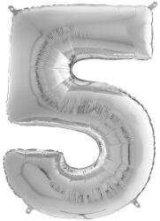  JuniorShape - 5-ös Születésnapi Fólia Lufi - Ezüst - 65 cm