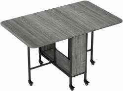 HomCom Összecsukható asztal, Összecsukható 4-6 fő részére polccal és 6 kerékkel, Fából és Fémből, 130x80x74 cm, Szürke
