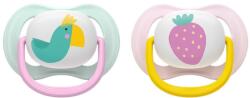 Philips Suzete Philips Avent - Ultra Air, 0-6 luni, cu cutie, 2 bucăți, papagal verde/căpșună roz (SCF080/24)