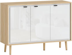 Homcom Modern Gardrób 3 Ajtóval és Állítható Polccal, 107x35x77 cm, Fényes Fehér és Tölgyfa