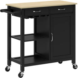Homcom Konyhai kocsi fiókokkal, kerekekkel és 2 ajtós szekrénnyel, 89x40x84 cm, fekete