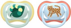 Philips Suzete Philips Avent - Ultra Air, 0-6 luni, cu cutie, 2 buc, leopard albastru/omidă verde (SCF087/02)