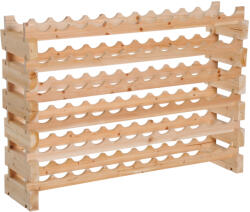 Homcom Fenyőfa palacktartó 6 polccal 72 palackhoz, 114x28x85 cm, Natúr fa