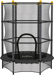 HomCom trambulin 3-10 éves gyermekeknek biztonsági hálóval és párnázott csövekkel, Ø140 x 190 cm, fekete