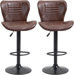 Homcom 2 db-os bárszék szett állítható magassággal, forgó üléssel és lábtartóval, 46, 5x54x88-108 cm, barna