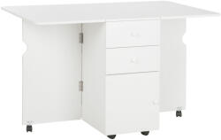 HomCom lehajtható konyhaasztal 2 fiókkal és ajtós szekrénnyel, forgácslapból, 120x80x75 cm, fehér