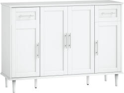 Homcom Nappali Tálalószekrény, 2 fiókos tálalószekrény 3 szekrénnyel és állítható polcokkal, fenyő lábak étkezőbe és konyhába, 120x38x86 cm, fehér