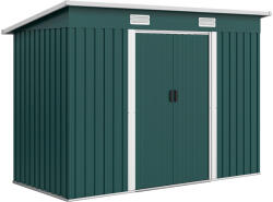 Outsunny Acél Kerti Fészer 2 Tolóajtóval, 255x131x160-182 cm, Zöld