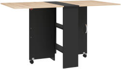 HomCom Összecsukható asztal 4-6 fő részére, 2 kerékkel, Összecsukható asztal 2 tárolópolccal, 140x75x74 cm, Fekete