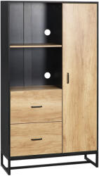 Homcom Modern Tálalószekrény 2 Fiókos, 2 Polcos és 4 Rekeszes Szekrényes, 88x35x160 cm, Natúr Fa