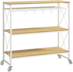 Homcom 4-szintes multifunkciós gurulós kocsi palacktartóval és 5 levehető akasztóval