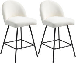 Homcom 2 db-os bárszék szett bársony háttámlával és lábtartóval, 48, 5x56x92 cm, krémfehér
