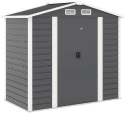 Outsunny Acéllemez Kerti Fészer 4 Szellőzőnyílással és 2 Tolóajtóval, 213x120x194 cm, Sötétszürke