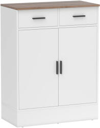 Homcom Modern komód 2 fiókkal és 2 ajtós szekrénnyel, állítható belső polccal, fehér és fa