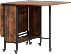 HomCom Összecsukható asztal konyhába és étkezőbe 6 kerékkel és polccal, Összecsukható étkezőasztal, 80x30x74 cm, Rusztikus barna