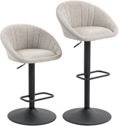 Homcom 2 db-os állítható magasságú bárszék szett, szövet forgószék és lábtartó, bézs