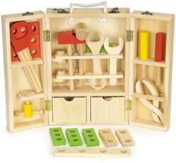 Eco Toys XXL fából készült szerszámos doboz műhelykészlet - Barna, Piros (MB028)