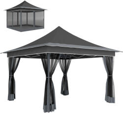 Outsunny Összecsukható Sátor Állítható Magassággal, Szúnyoghálóval és Hordtáskával, 357x357x310 cm, Sötétszürke