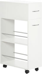 Homcom konyhai kocsi, tárolókocsi konyhasziget fiókkal és nyitott polcokkal, fehér