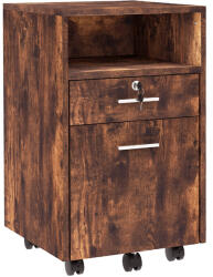 Vinsetto irodai komód 2 fiókkal és nyitott polccal, bútor 5 kerékkel, zárral és 2 kulccsal, 39x40x65 cm, barna