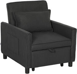 Homcom 3 az 1-ben fotel-ágy oldalsó zsebekkel és összecsukható háttámlával, modern fotel, ággyá alakítható, 74x84x81 cm, szürke