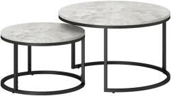 HomCom 2 db-os kerek dohányzóasztal szett, fém + szürke/fekete márvány