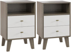 Homcom 2 db-os modern éjjeliszekrény szett - szürke, 2 fiókkal és nyitott polccal