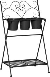 Outsunny Fém Növényállvány 3 Virágcseréppel, Növénytartó Polc