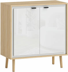 Homcom Modern Gardrób 2 Ajtóval és Állítható Polccal, 72x35x77 cm, Fényes Fehér és Tölgyfa