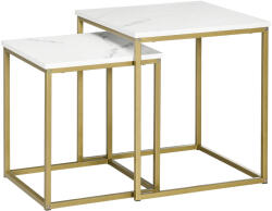 HomCom Tavolino da Salotto 2 db-os, egymásra rakható Truciolato e Acciaio Bianco Oro készlet