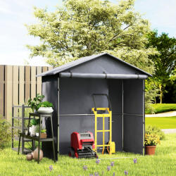 Outsunny kerti fészer 1, 1x2 m redőnyös ajtóval, garázssátor kerékpároknak és motorkerékpároknak, sötétszürke